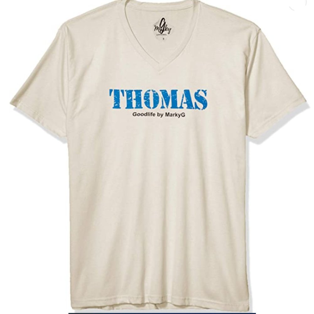 Marky G Apparel Unisex THOMAS T-Shirt V-Neck NATURAL MEDIUM NEW